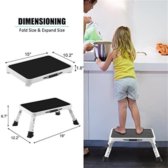 Naipo Adjustable Step Stool for Adults, Non-Slip Platform  Folding Step Stool, Height-Adjustable Step Stool with Non-Slip Platform, Step